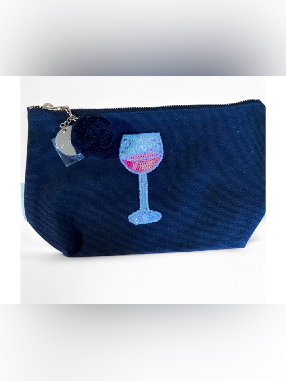 Canvas Sequin Wine Glass Wristlet - Navy